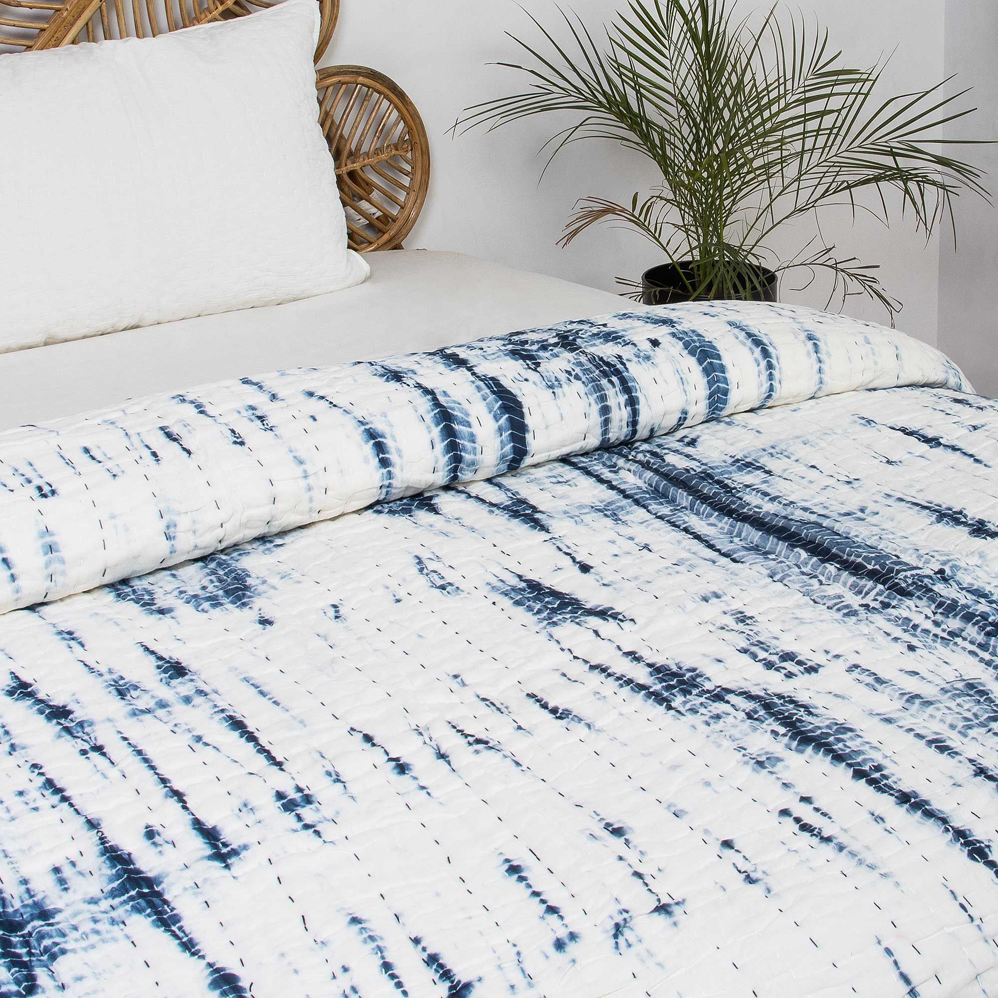 Tie Dye Organic Cotton Kantha Quilt - Heavy Winter Blankets